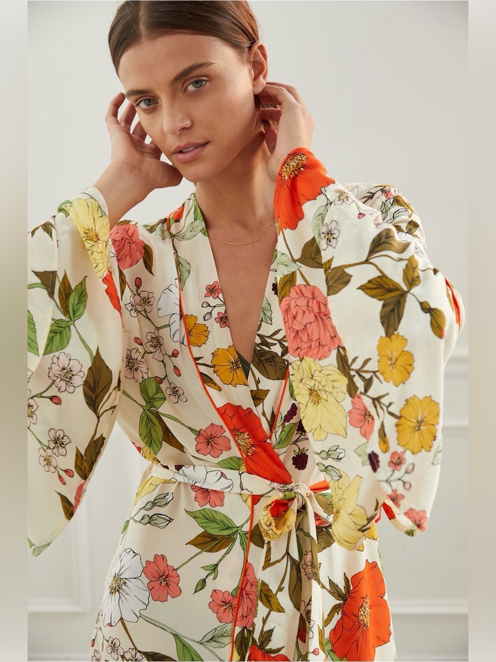 Anthropologie Maaji Ruffled Botanical Robe | - Picture 3 of 9